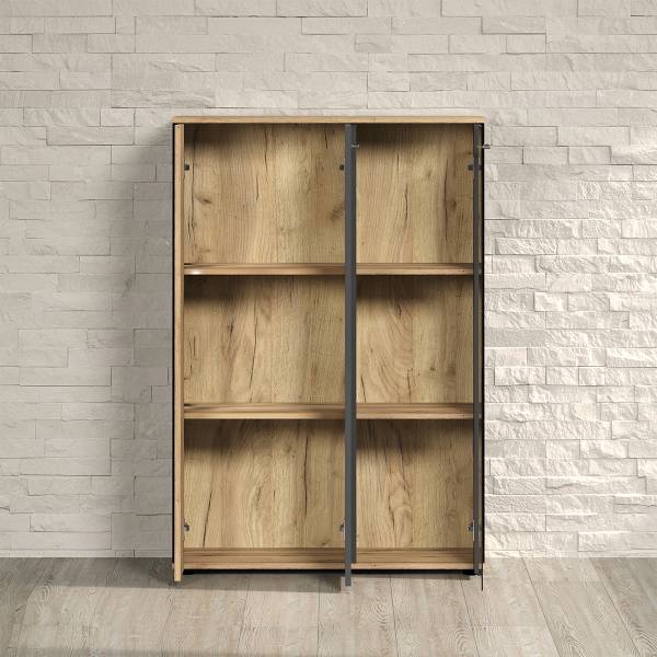 Vitrinenschrank Esteban Grau - Holz teilmassiv - 90 x 132 x 34 cm