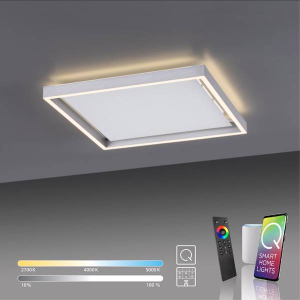 LED Deckenleuchte Q-KAAN Smart Home Silber - Metall - 45 x 6 x 45 cm