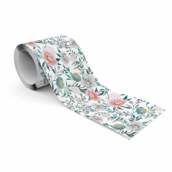 Tapetenbordüre Blumen Blätter Pflanzen Blau - Grün - Pink - Fleece - 10 x 300 x 300 cm