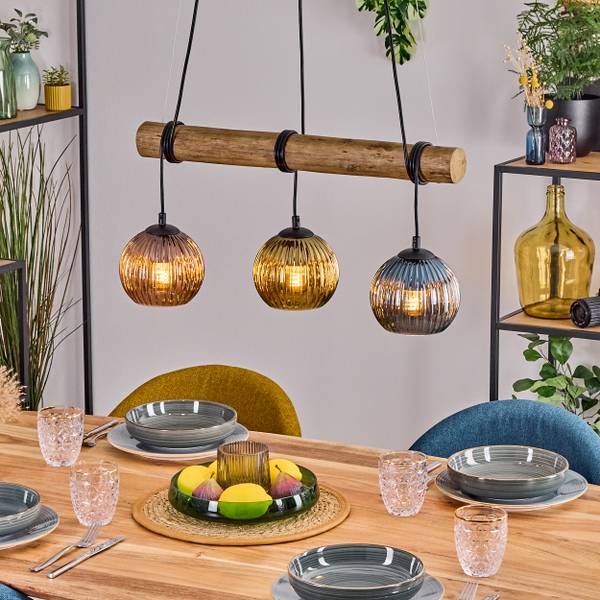Pendelleuchte Cesaro Blau - Gold - Eukalyptus - Aluminium - Klarglas - 30 x 150 x 60 cm