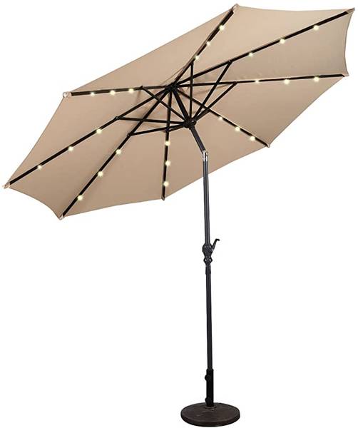 Ø300cm LED Sonnenschirm Beige - Kunststoff - 300 x 245 x 300 cm
