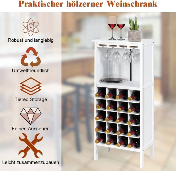 Weinschrank für 20 Flaschen Weiß - Holzwerkstoff - 25 x 96 x 42 cm
