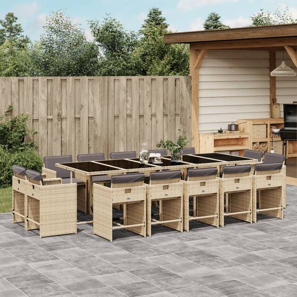 Garten-Essgruppe 3033281-4 15-teilig Beige - Grau - Polyrattan - 106 x 73 x 275 cm
