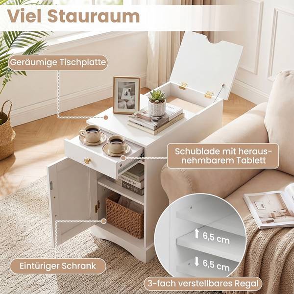 Nachttisch JV13071DE-WH Weiß - Holzwerkstoff - 60 x 62 x 35 cm