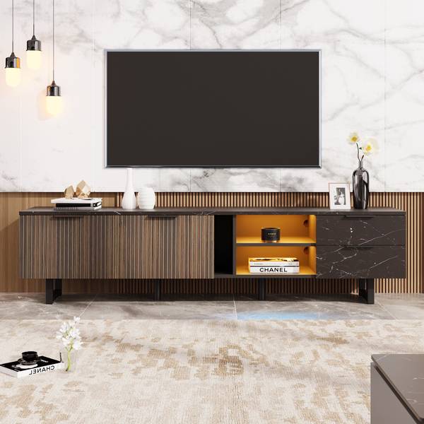 TV-Möbel Vrenkaen Schwarz - Holzwerkstoff - 38 x 50 x 200 cm