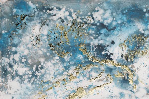 Acrylbild Handgemalt Fluid Painting Sin Blau - Weiß - Baumwollstoff - 100 x 75 x 4 cm