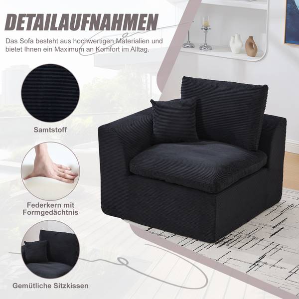 2-Sitzer-Sofa ZenithEra Schwarz - Cord - 101 x 84 x 103 cm