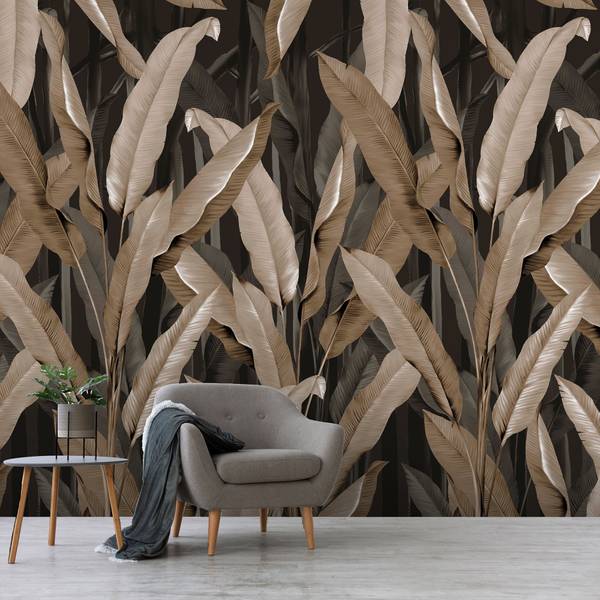 Fototapete Bananenblatt Schwarz - Fleece - 400 x 280 x 1 cm