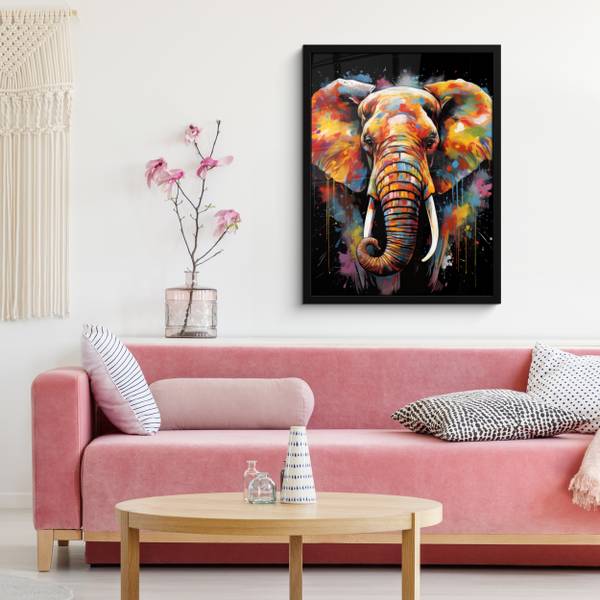 POSTER MIT RAHMEN Elefant 60 x 80 cm - Durchmesser: 90 cm