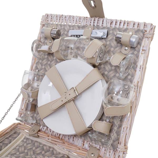 Picknickkorb-Set 4 Personen Kühlfach Beige - Braun - Weide - Edelstahl - 30 x 20 x 30 cm