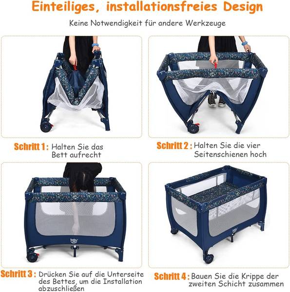 2 in 1 Reisebett klappbar Blau - Textil - 65 x 76 x 125 cm