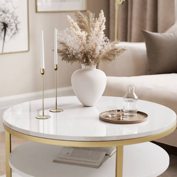 Salontafel CIRI SLIM hoogglans wit - goud
