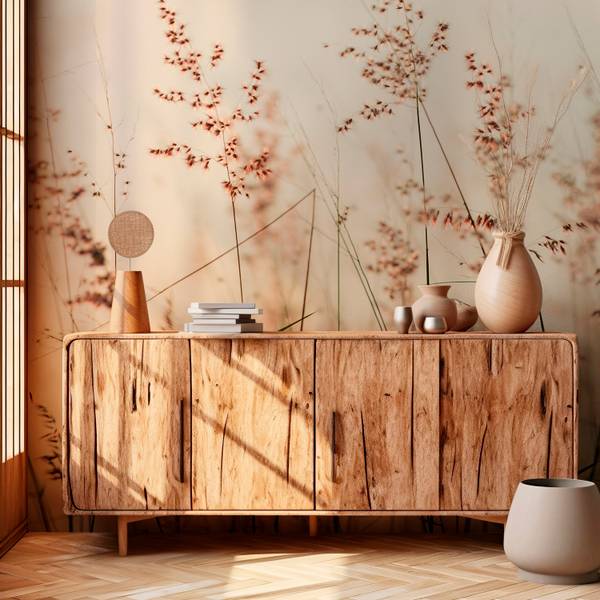 Panorama-Tapete Pampa Beige - Papier - 384 x 270 x 384 cm