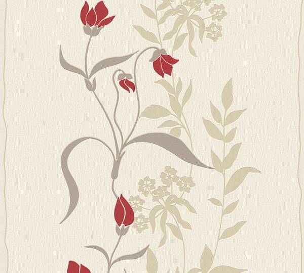 Vliestapete 675 modern Blumen Küche Beige - Rot - Weiß - Fleece - 53 x 1005 x 1 cm