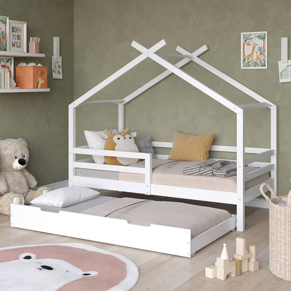 Lit cabane Luni 59342 Blanc - Bois massif - 167 x 150 x 87 cm