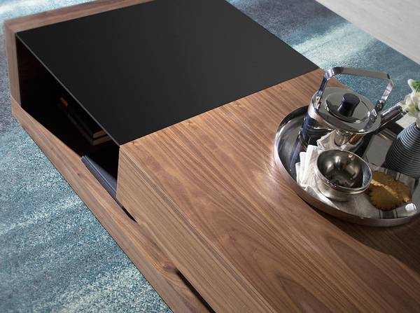 Table basse verre noir noyer Marron - Noyer - Acier - Cristal - 130 x 36 x 70 cm