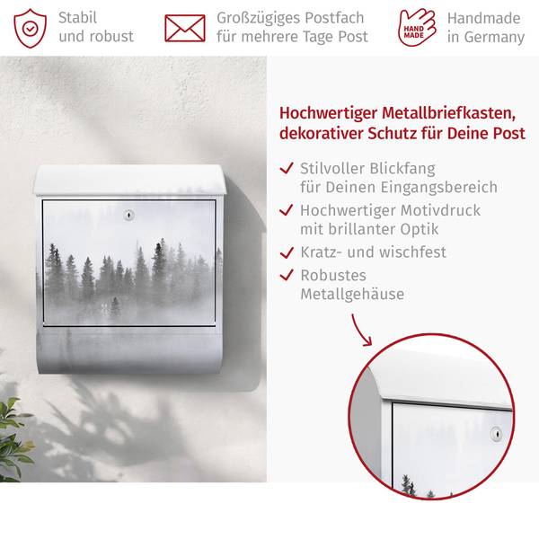 Briefkasten Nebel im Tannenwald Schwarz - Stahl - 39 x 46 x 13 cm
