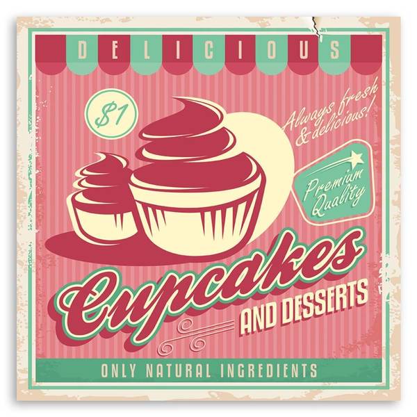 Wandbild retro-schild muffin 40 x 40 cm