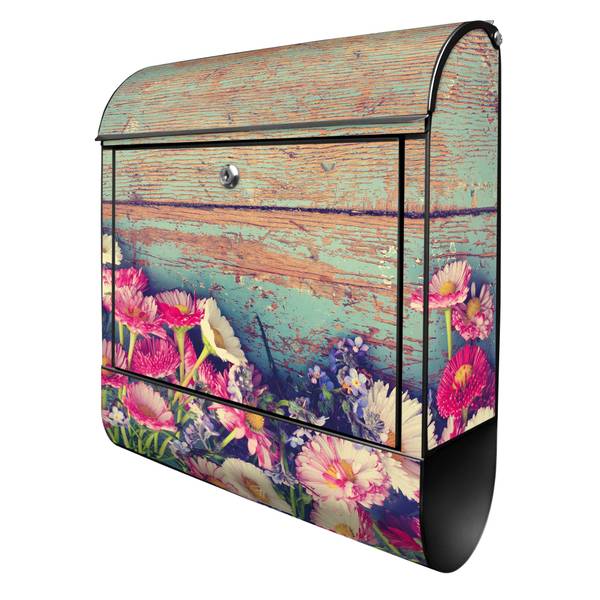 Briefkasten Stahl Blumenpfücken Schwarz - Stahl - 38 x 46 x 13 cm