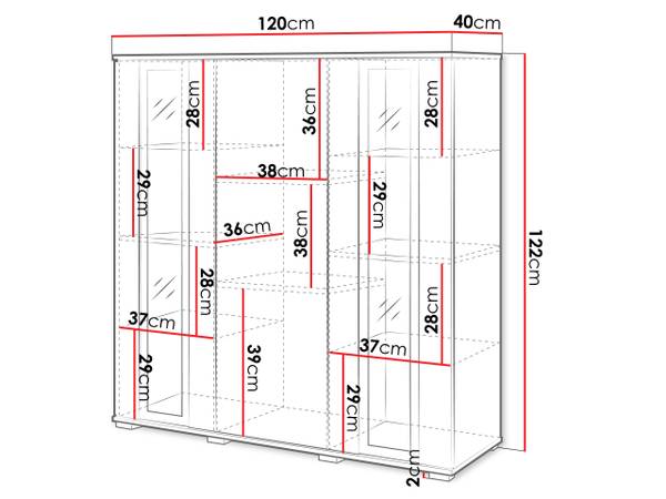 Highboard Caro mit Beleuchtung Glas Weiß - Eiche