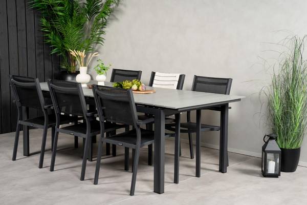 Tuinset Levels 7-delig zwart - plaatmateriaal op houtbasis - deels massief hout - 229 x 74 x 100 cm