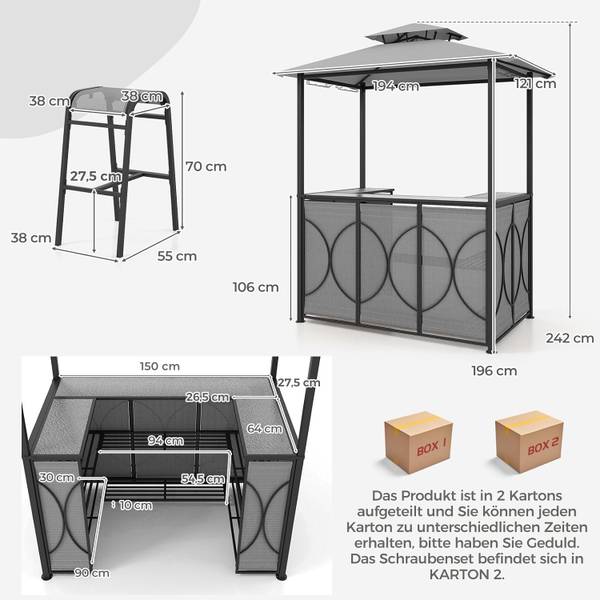 Gartenbar Set ZB33086+ (3-teilig) Grau
