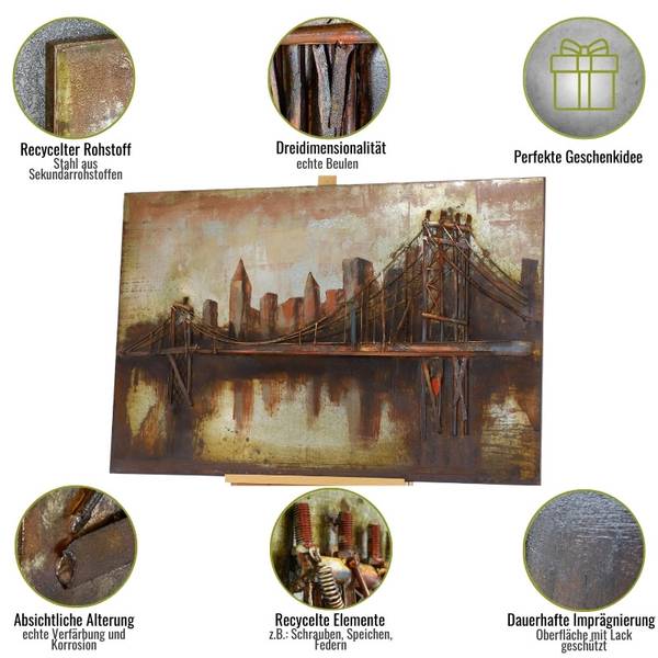 Metallbild 3D MANHATTAN Stahl - 120 x 70 x 4 cm