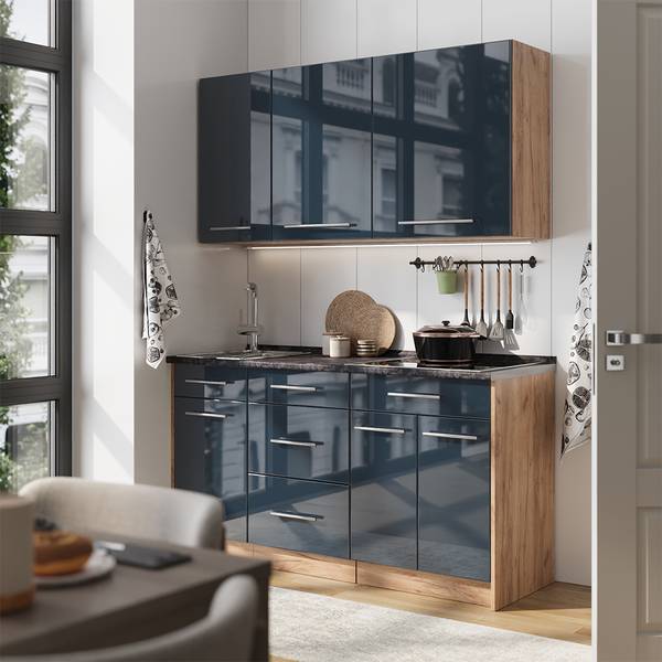 Singleküche Fame-Line 65762 Blau - Braun - Stahl - 150 x 82 x 60 cm