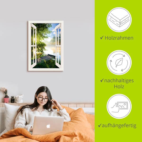 Leinwandbild Fensterblick Angelsteg 50 x 70 cm