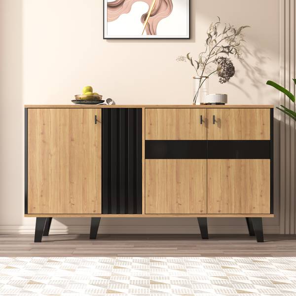 Sideboard Cronus Ⅶ Braun - Kiefer - Stahl - 140 x 78 x 41 cm