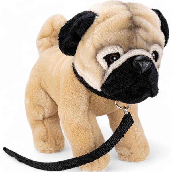 Kuscheltier Mops mit Leine Beige - Kunstfell - 10 x 20 x 23 cm