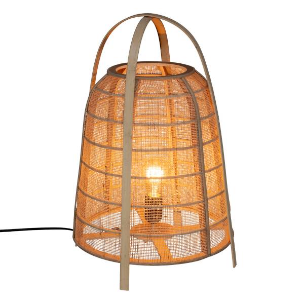 Nachttischlampe CARMEN, Laterne-Form Beige - Massivholz - 33 x 49 x 1 cm