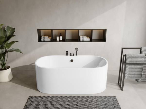 Freistehende Badewanne STEPONA Weiß - Naturfaser - 150 x 58 x 75 cm