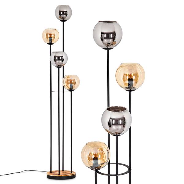 Stehlampe Cesaro Braun - Grau - Silber - Kiefer - Aluminium - Klarglas - 74 x 147 x 13 cm