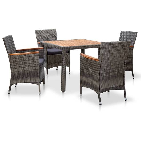 Garten Essgruppe 3002195-4 5-teilig Grau - Polyester - Akazie - Polyethylen - 90 x 75 x 90 cm