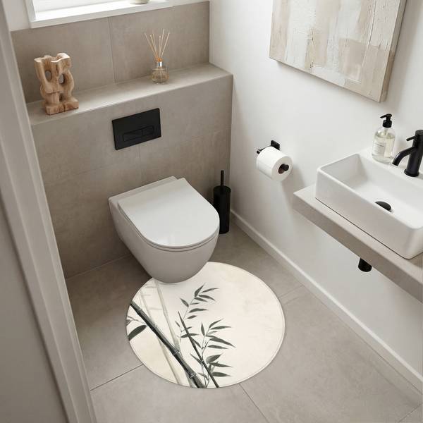 Tapis de Toilette Bambou Beige - Microfibre - 70 x 70 x 1 cm