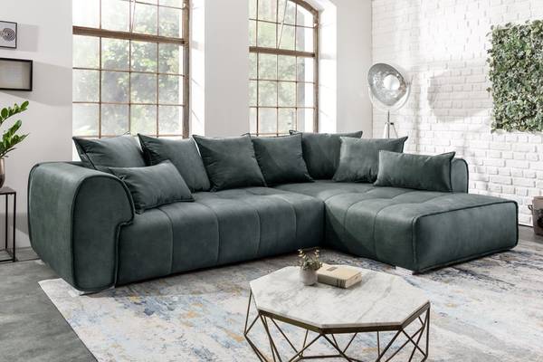 Ecksofa CLAN Grau - Polyester - Samt - 320 x 90 x 110 cm