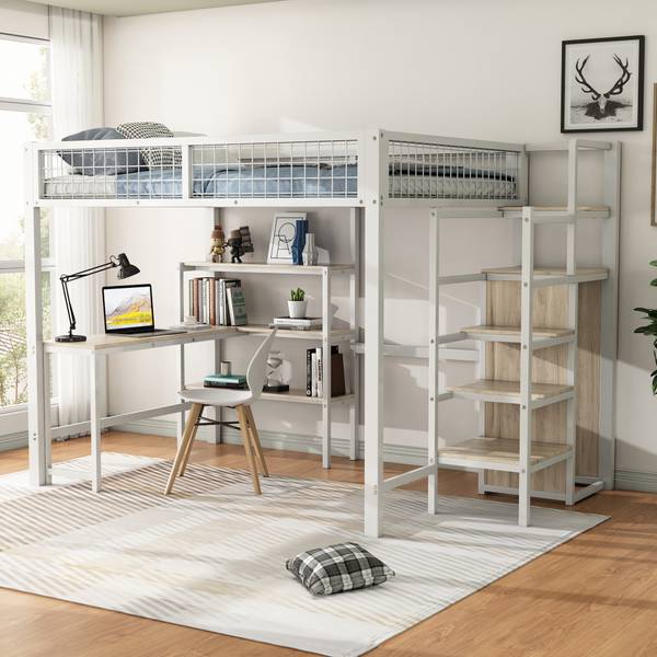 Hochbett BB2452 Weiß - Massivholz - 145 x 180 x 249 cm