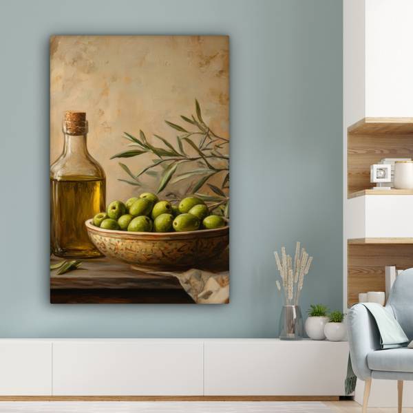 LEINWANDBILD Oliven Grün - Baumwollstoff - 90 x 140 x 2 cm