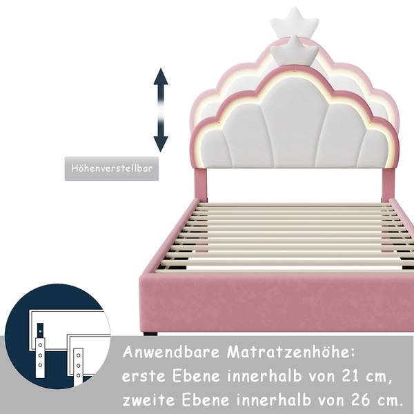 Polsterbett KroneBett HSGJSF57 Pink - Metall - Massivholz - 204 x 128 x 91 cm