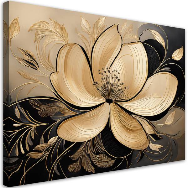 Tableau déco fleurs feuilles glamour 100 x 70 cm