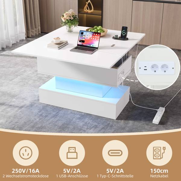 Table Basse Hermes Ⅵ Blanc - Bois manufacturé - 50 x 64 x 100 cm