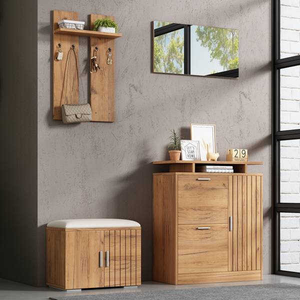 Kledingkastset NaturSHEF bruin - plaatmateriaal op houtbasis - 35 x 133 x 140 cm
