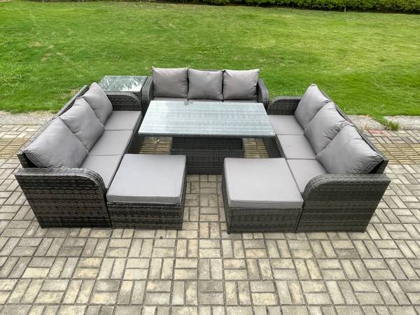 Esstisch Und Sofa Set L(8er-Set) Grau - Webstoff - Klarglas
