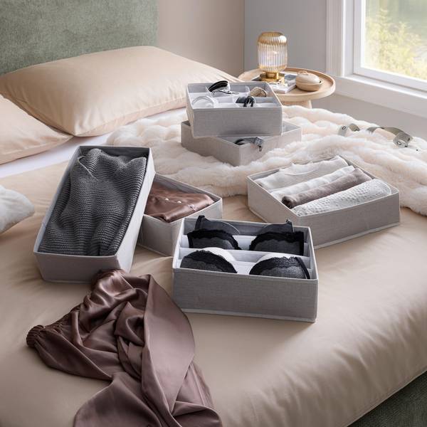 Aufbewahrungsboxen-Set LOUIS 2-tlg Beige - Papier - Textil - 40 x 11 x 21 cm