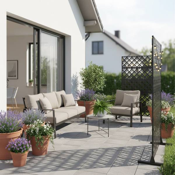 Sichtschutz für Garten Rautenmotiv Schwarz - Eisen - 110 x 183 x 50 cm
