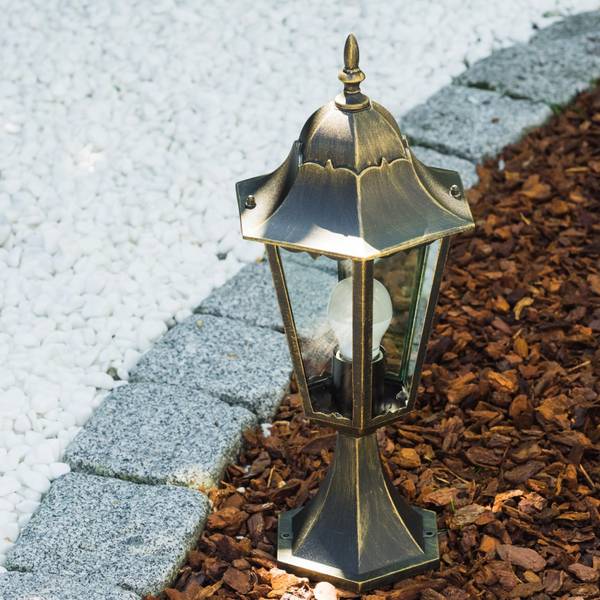Sockelleuchte Viano Bronze - Gold - Durchsichtig - 27 x 49 x 34 cm - Flammenanzahl: 1 - Glas - Metall