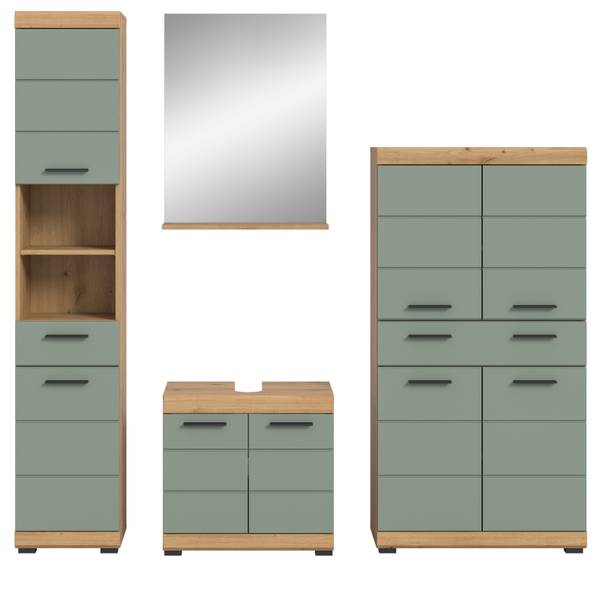Badmöbel Set Shawn 4-teilig Braun - Grün - Holzwerkstoff - Glas - Metall - Kunststoff - 186 x 191 x 34 cm