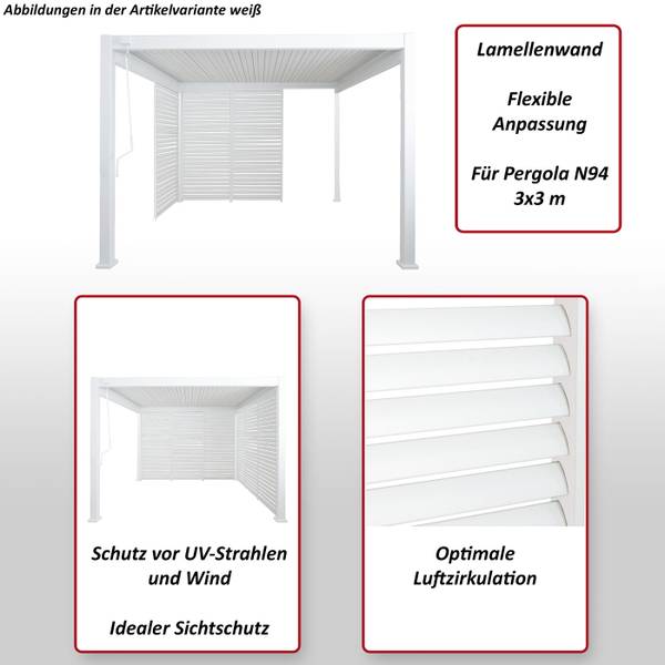 Lamellenwand voor pergola N94 wit - aluminium - 94 x 213 x 15 cm