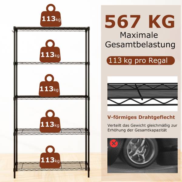 Metallregal VH34199 Schwarz - Metall - 35 x 182 x 91 cm
